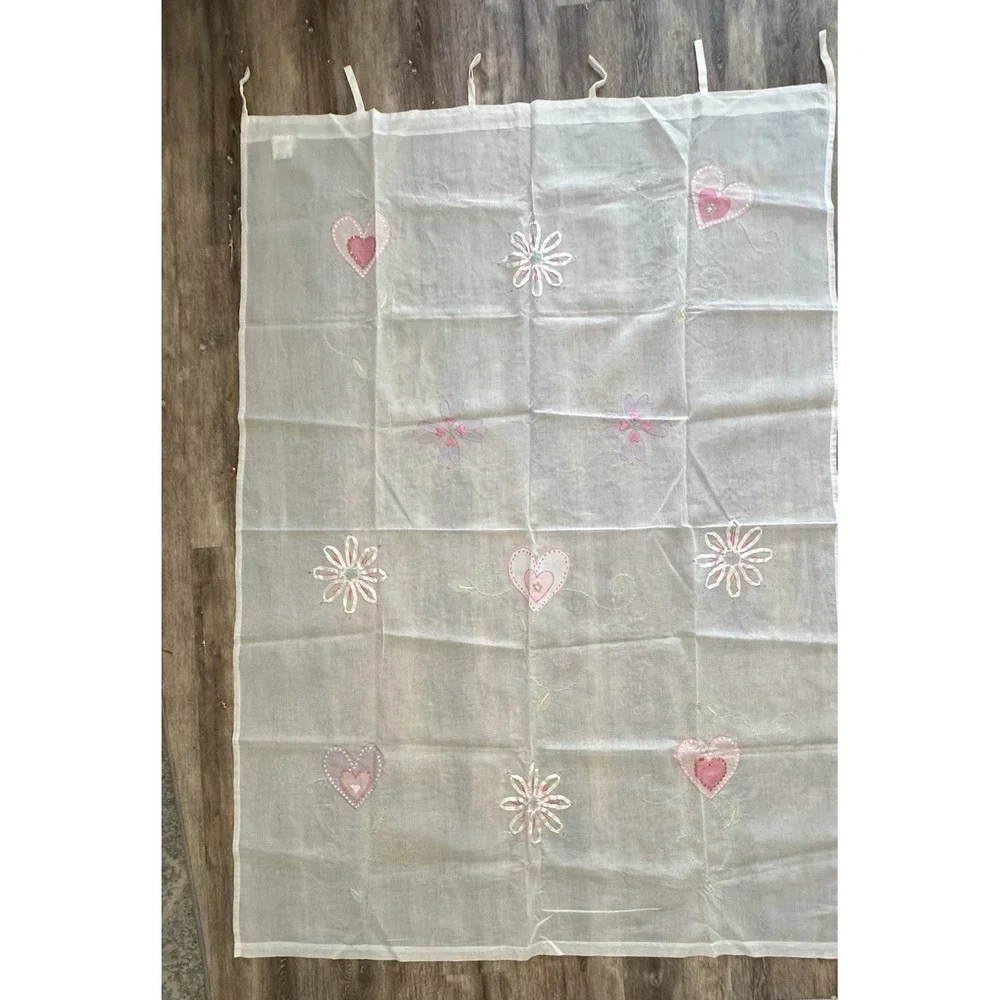 Pottery Barn Kids Sheer Curtain Panel Applique Flowers Pink 44x84 Tab Top Cotton